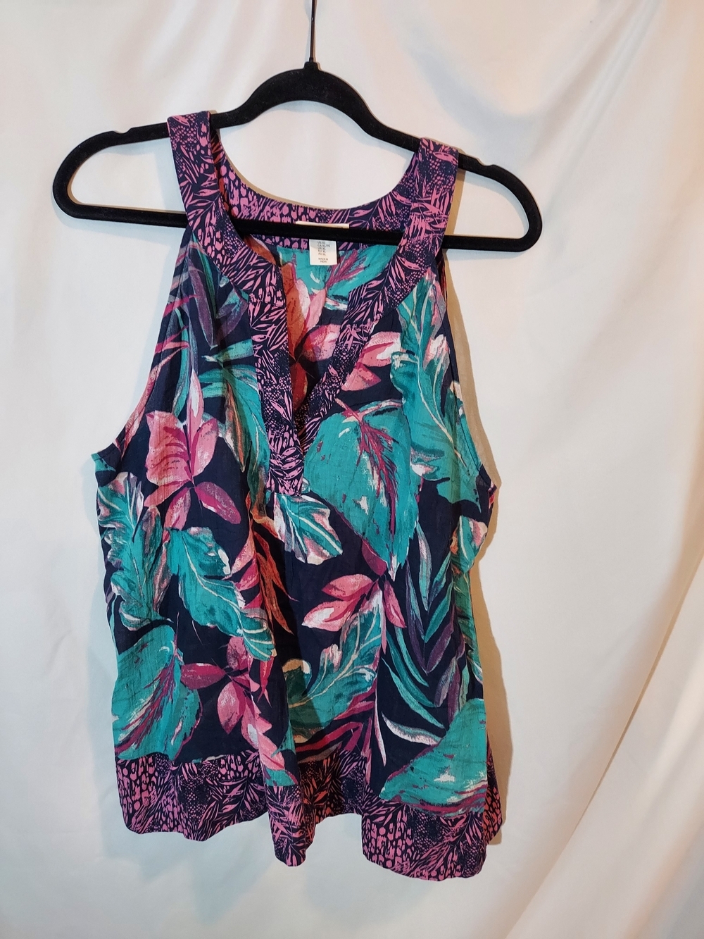 Christian Siriano Cotton Tropical Floral Sleeveless Tank Top - XL